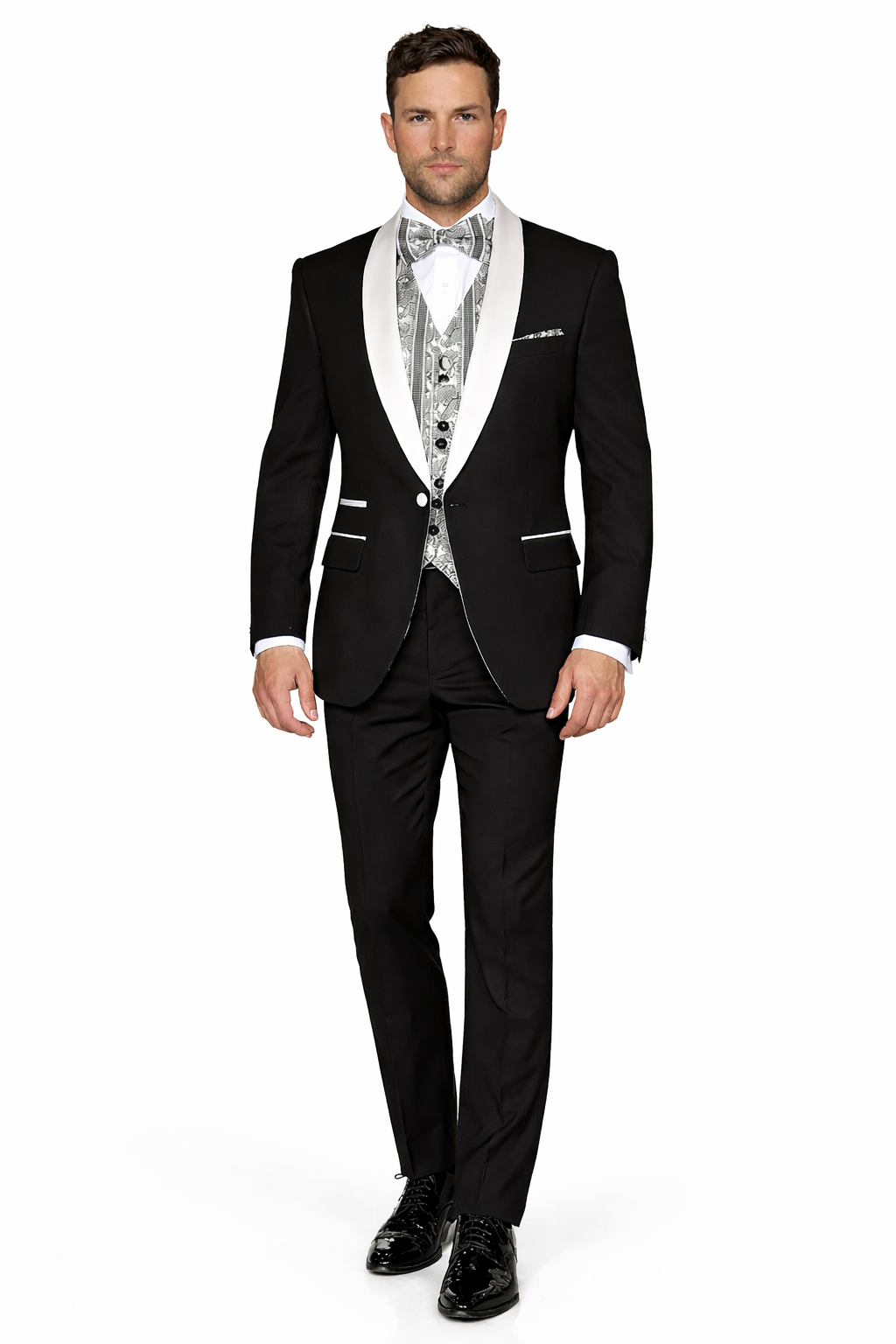 Mens Black and White Prom Suit - Black and White Wedding Groom Suit