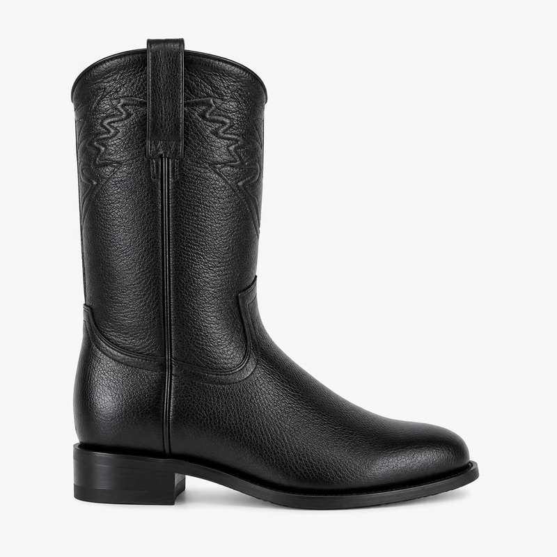 Men's Black Elk Leather Cowboy Boots - Los Altos Roper Dress Boots