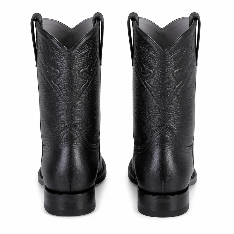 Men's Black Elk Leather Cowboy Boots - Los Altos Roper Dress Boots