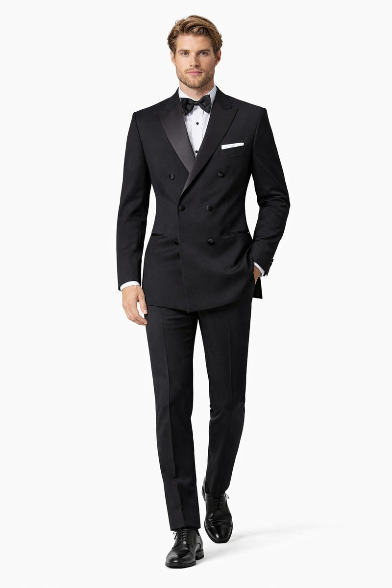 Men’s Designer Double Breasted Tuxedo in Black – Luxury Formal Suit