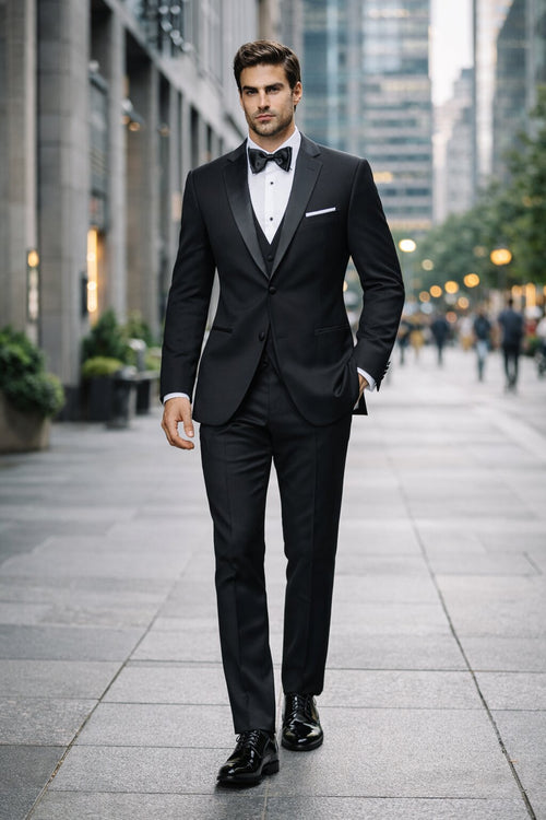 Mens Designer Parker Classic Wool Tuxedo in Black