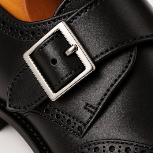 Mens Leather Wingtip Monk Strap Dress Shoe in Brown & Navy