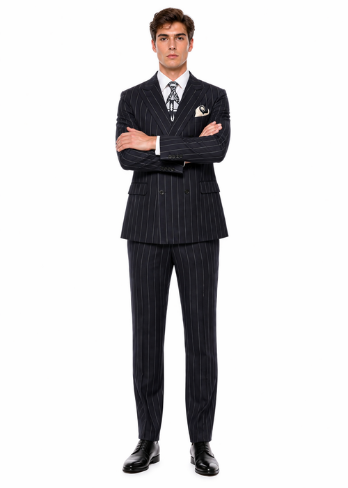 Mens Black Pinstripe AI Capone Suit – Vintage 1920s Gangster Style Three Piece Formal Suit