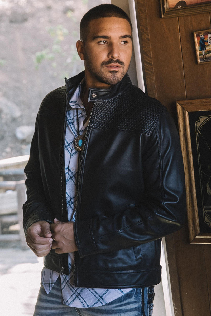 Mens Black Platini Western Leather Jackets - Vintage Cowboy Style