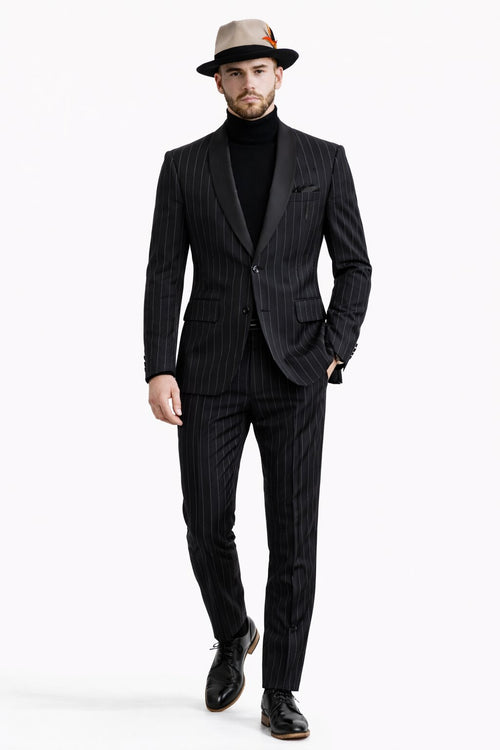 Suit And Turtleneck Combo - Turtleneck Prom Outfits - Prom Turtleneck Black Suit