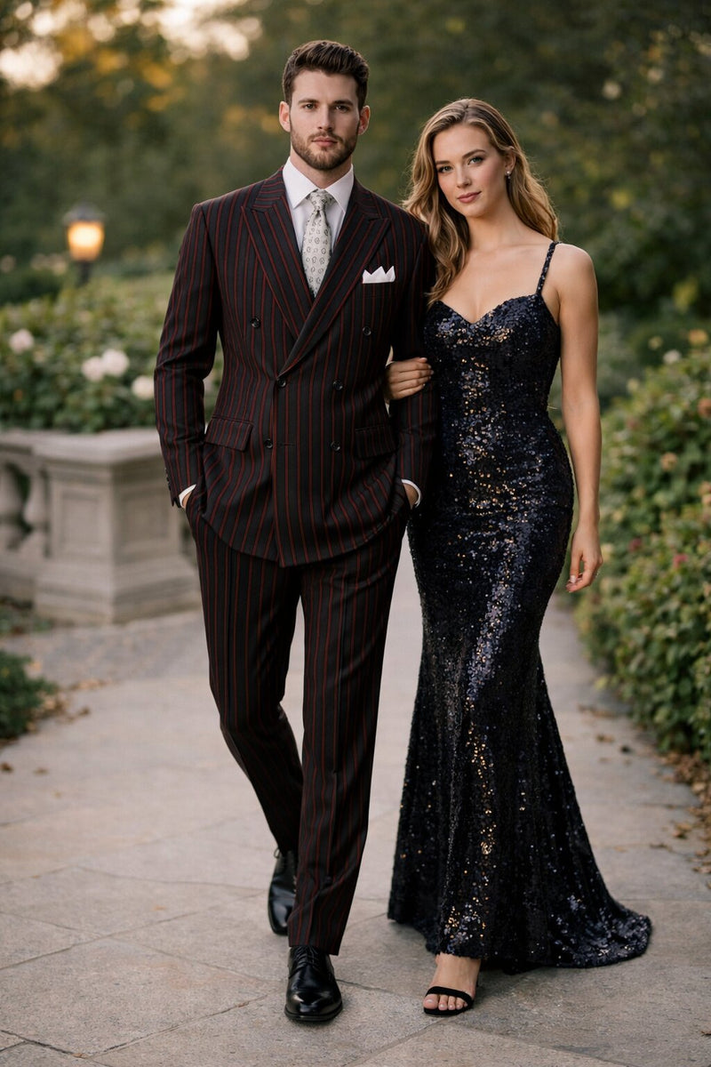 Black and Red Suit Mens Chalk Stripe Suit - Black And Red Suit