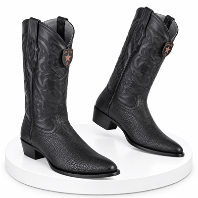 Men's Black Sharkskin Cowboy Boots: Dress Western Boots with Round Toe