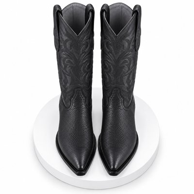 Men's Black Sharkskin Cowboy Boots: Dress Western Boots with Round Toe