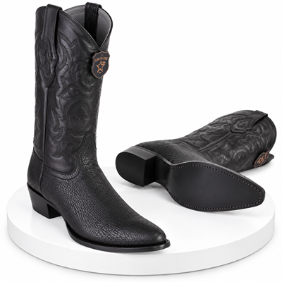 Men's Black Sharkskin Cowboy Boots: Dress Western Boots with Round Toe