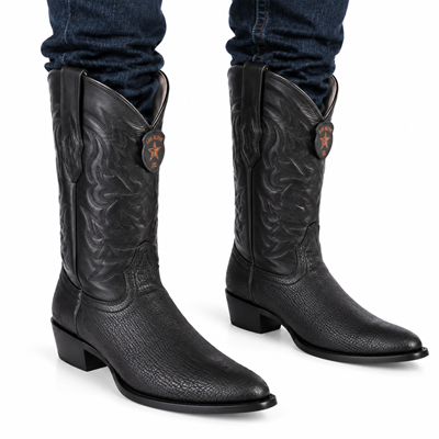 Men's Black Sharkskin Cowboy Boots: Dress Western Boots with Round Toe