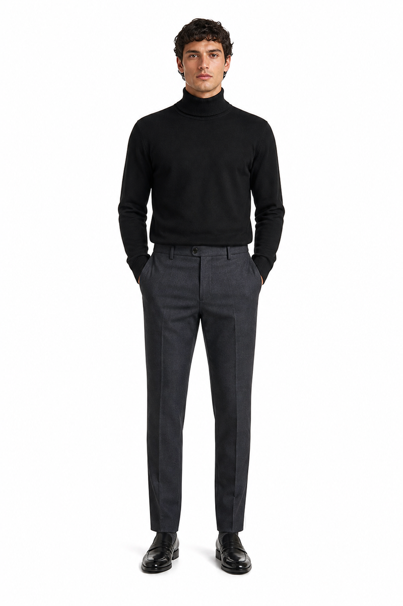 Men's Black Turtleneck Sweater – Classic Slim Fit Knit Pullover for Winter Layering