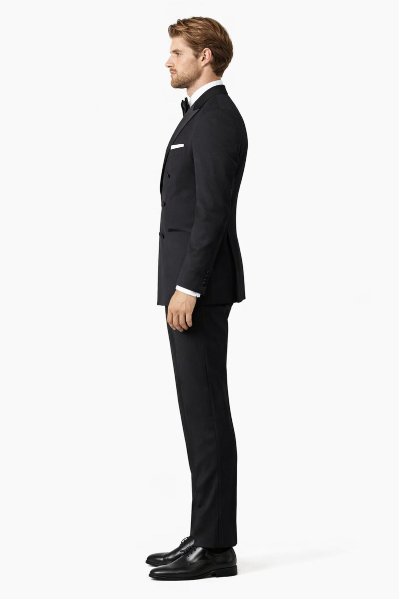 Men’s Designer Double Breasted Tuxedo in Black – Luxury Formal Suit