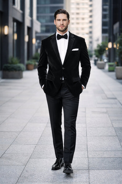 Mens 2 Button Velvet Blazer in Black
