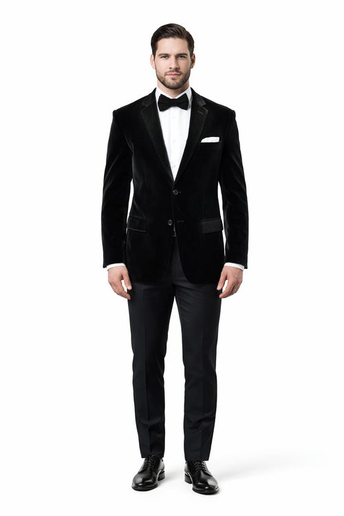 Mens 2 Button Velvet Blazer in Black