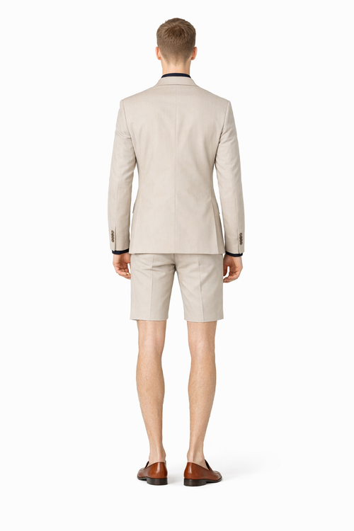 Mens Blazer With Shorts - Beige Suit