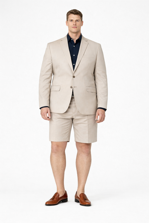 Mens Blazer With Shorts - Beige Suit