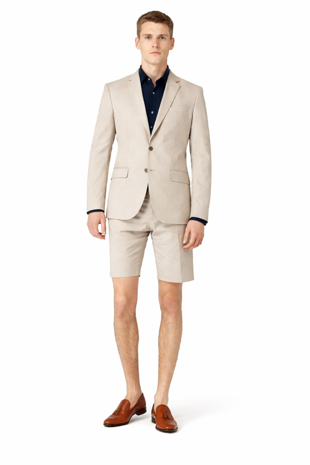 Mens Blazer With Shorts - Beige Suit