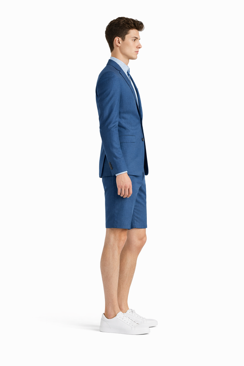 Mens Blazer With Shorts - Denim Blue Suit