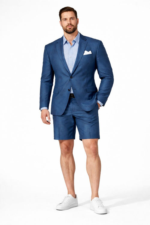 Mens Blazer With Shorts - Denim Blue Suit