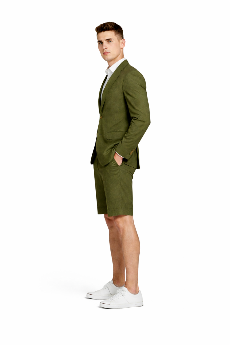 Mens Blazer With Shorts - Olive Suit