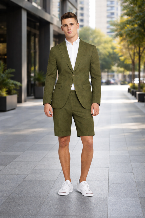 Mens Blazer With Shorts - Olive Suit