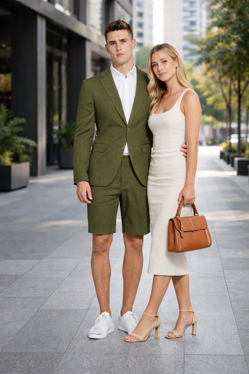 Mens Blazer With Shorts - Olive Suit