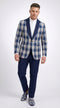 Mens Blue and White - Royal Plaid Tuxedo Suit Set â Checkered Prom Suit with Navy Pants Christmas Holiday New Year Jacket