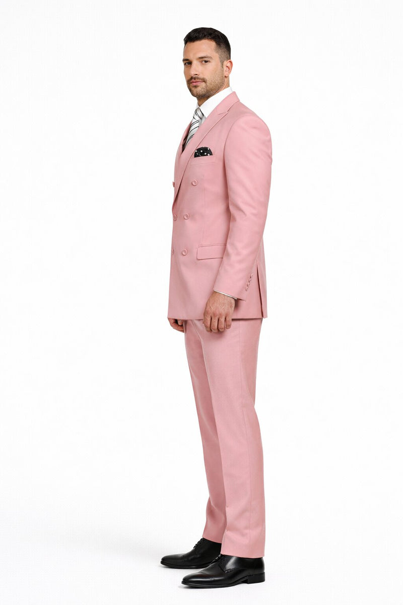 Men's Designer Double Breasted Wool Suit in Blush Pink
