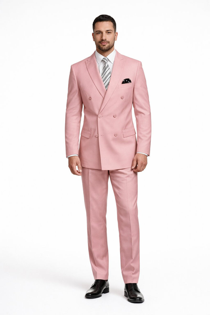 Men's Designer Double Breasted Wool Suit in Blush Pink
