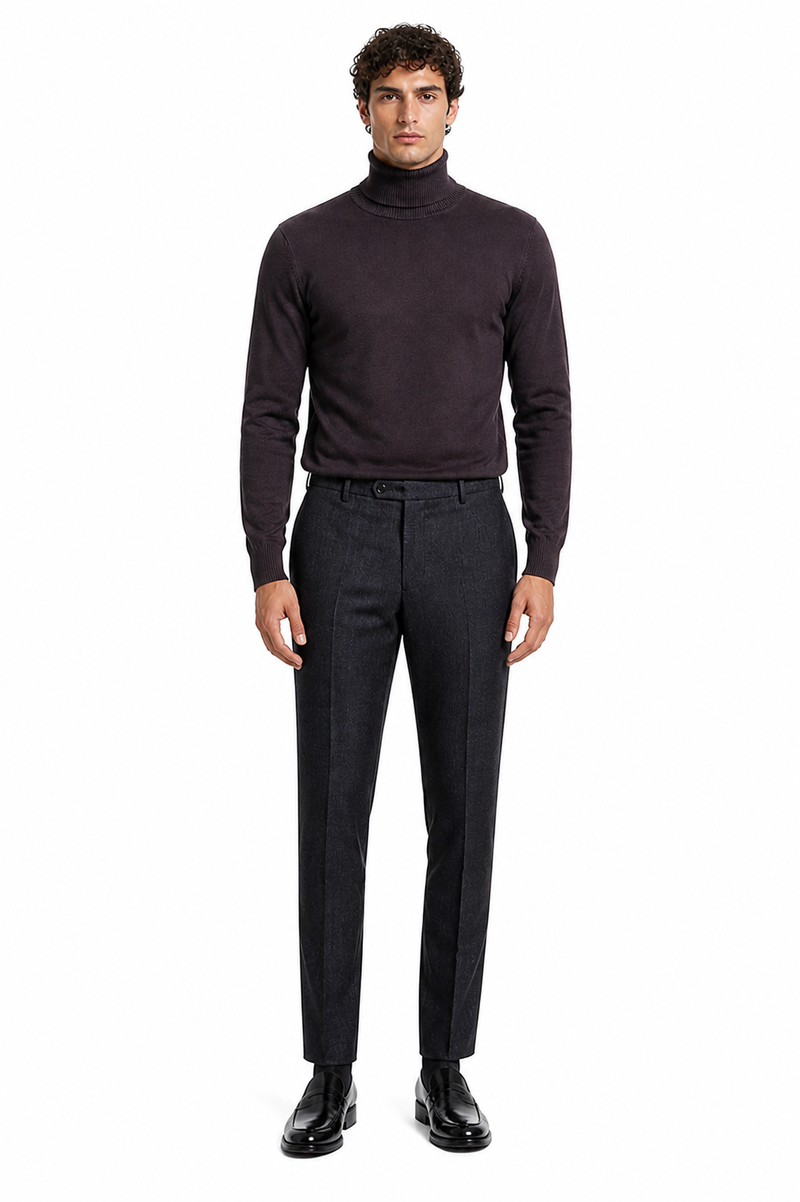 Men's Brown Turtleneck Sweater – Classic Slim Fits Knit Pullover for Fall and Winter