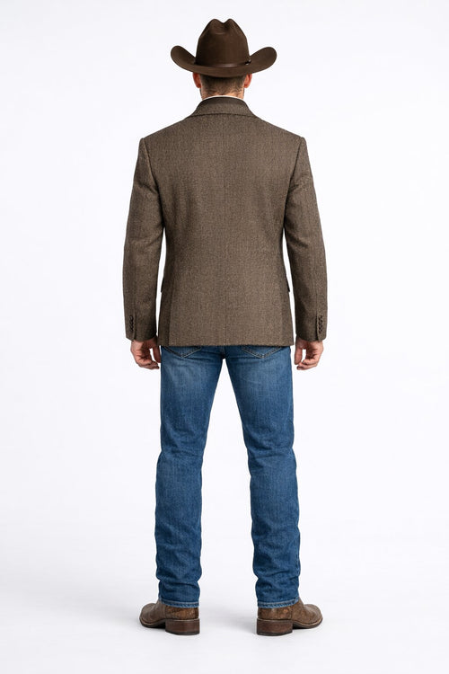 Men’s Brown Herringbone Tweed Cowboy Western Blazer – Classic Country Sport Coat Jacket for Ranch Wear, Cowboy Jacket