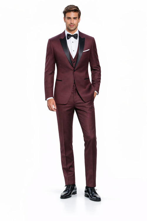 Mens Designer Wedding Tuxedo in Burgundy