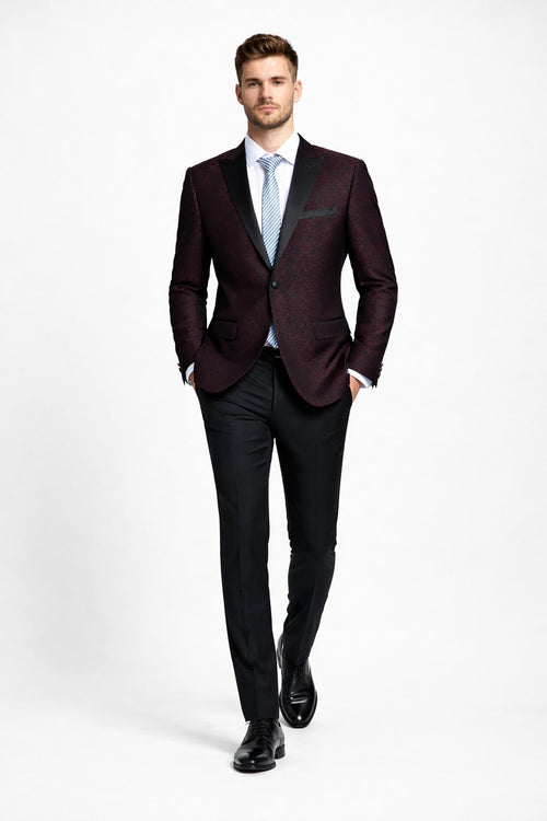 Mens Slim Fit Burgundy Tuxedo Blazer