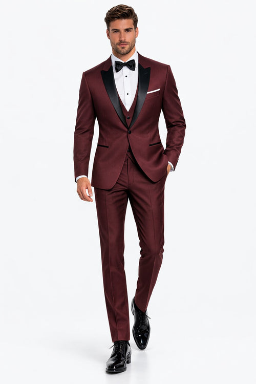 Mens Designer Wedding Tuxedo in Burgundy