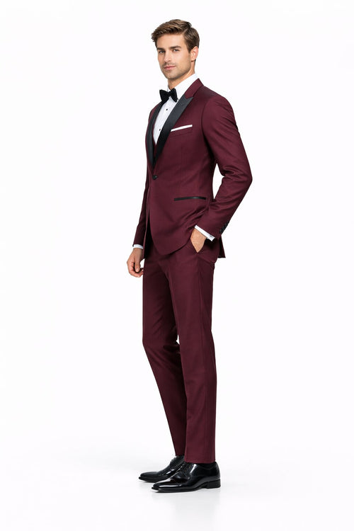Mens Designer Wedding Tuxedo in Burgundy