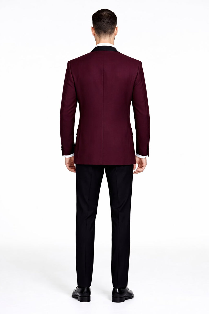Mens 1 Button Shawl Lapel Wool Dinner Classic Jacket Burgundy