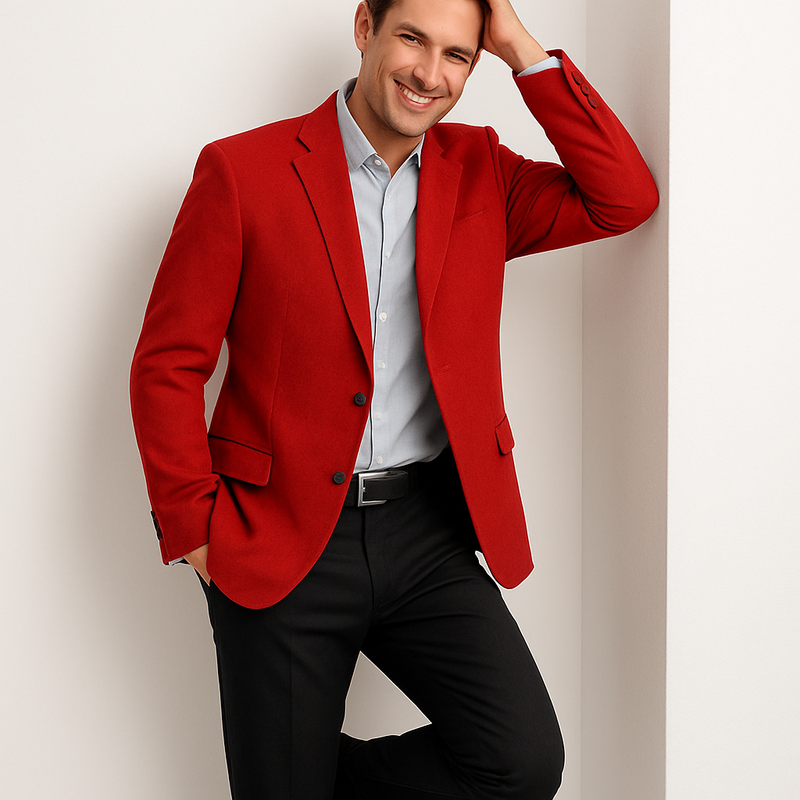 Mens Cashmere And Wool Blazer - Winter Fabric Red Sport Coat