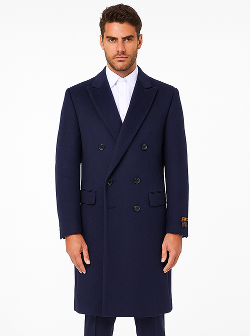 Mens Cashmere Blend Blue Coat Full length Overcoat