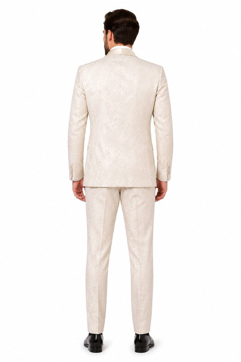 Men One Button Floral All Champagne Tuxedo – 3 Piece