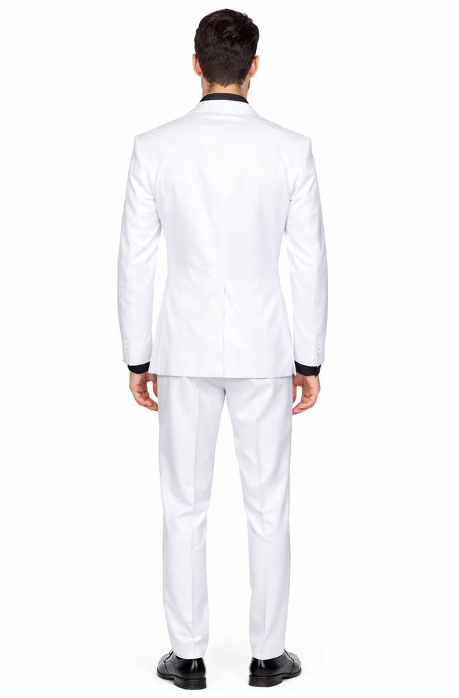 Mens Cheap White Suit Classic Fit Pleated Pant 2 Button Wool Suit in White