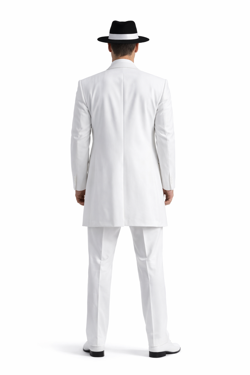 Mens Cheap White Suit Long Tuxedo Zoot Suit in White