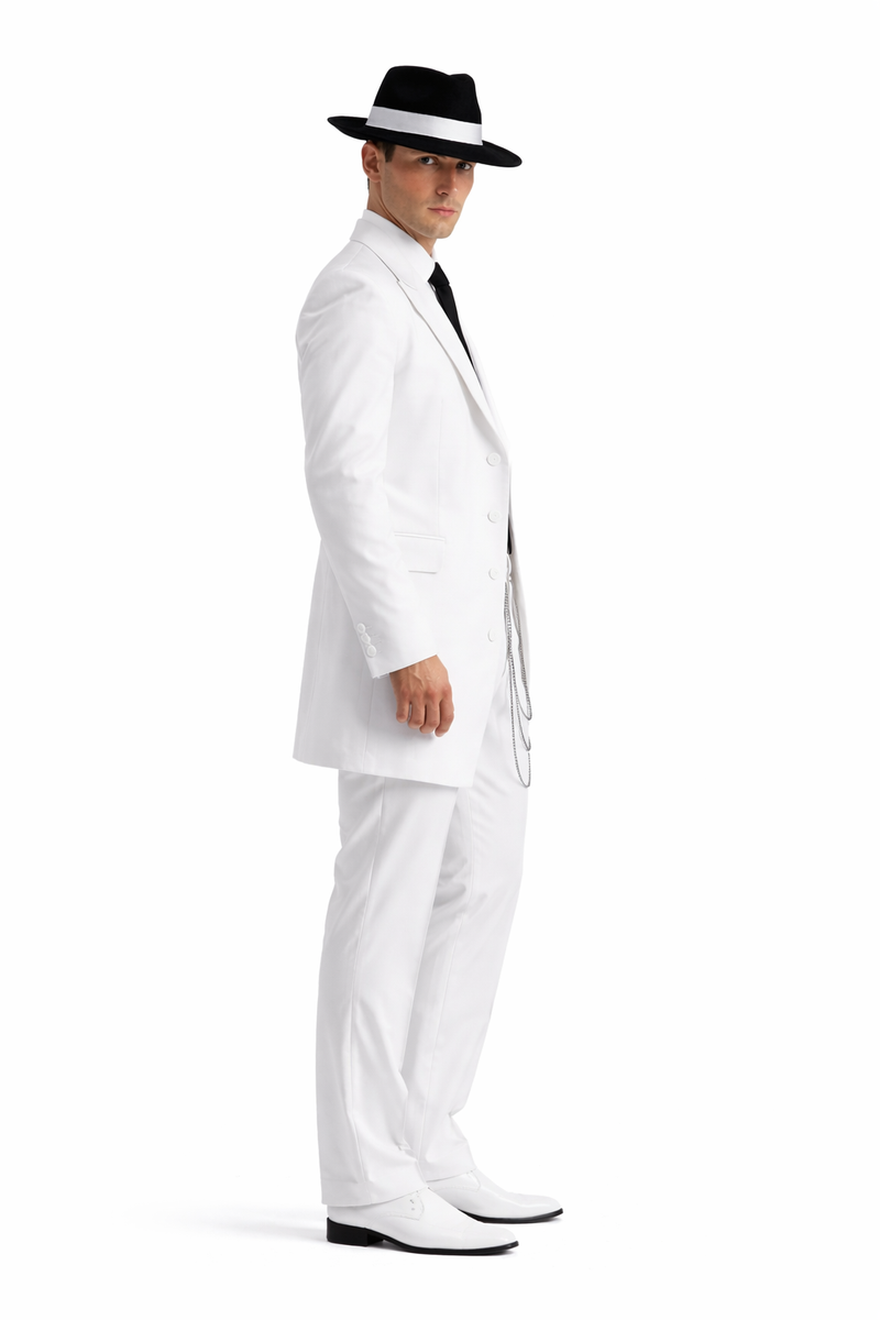 Mens Cheap White Suit Long Tuxedo Zoot Suit in White