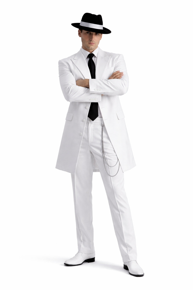 Mens Cheap White Suit Long Tuxedo Zoot Suit in White