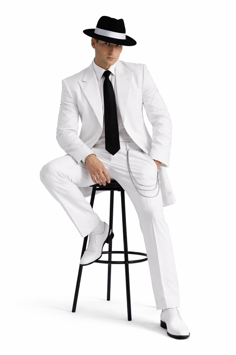 Mens Cheap White Suit Long Tuxedo Zoot Suit in White