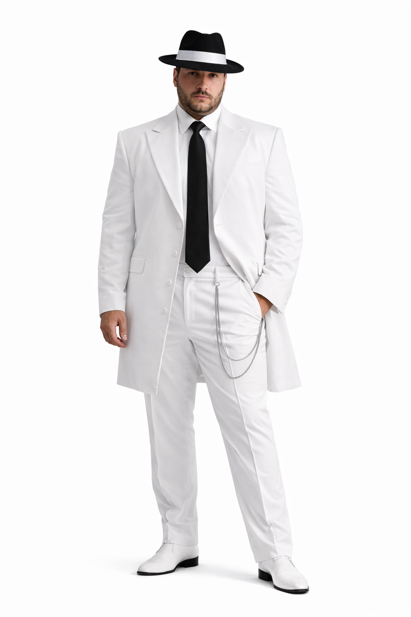 Mens Cheap White Suit Long Tuxedo Zoot Suit in White