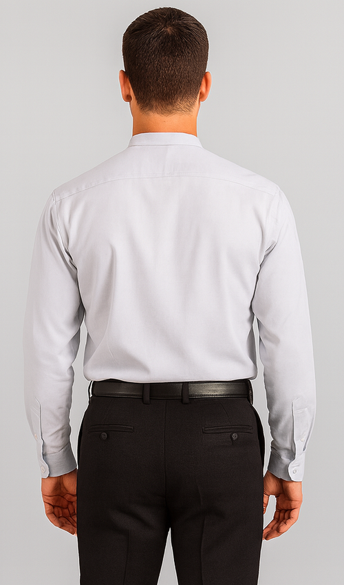 "Silver Grey Men's Classic French Front Dress Shirt with Banded Collar"