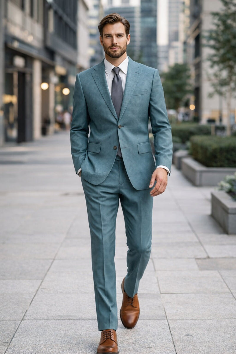 Grid Trim Fit Wool Blend Two-Piece Suit