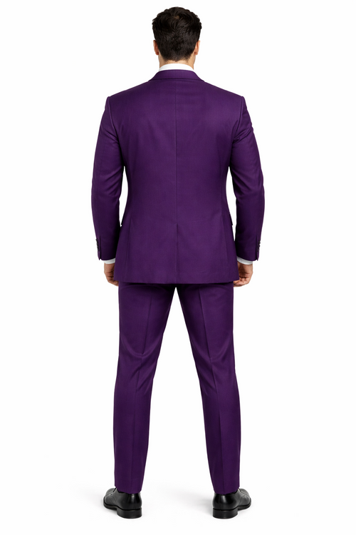 Mens Classic Three-Piece Purple Suit – Formal Slim Fit Tuxedo Set with Vest