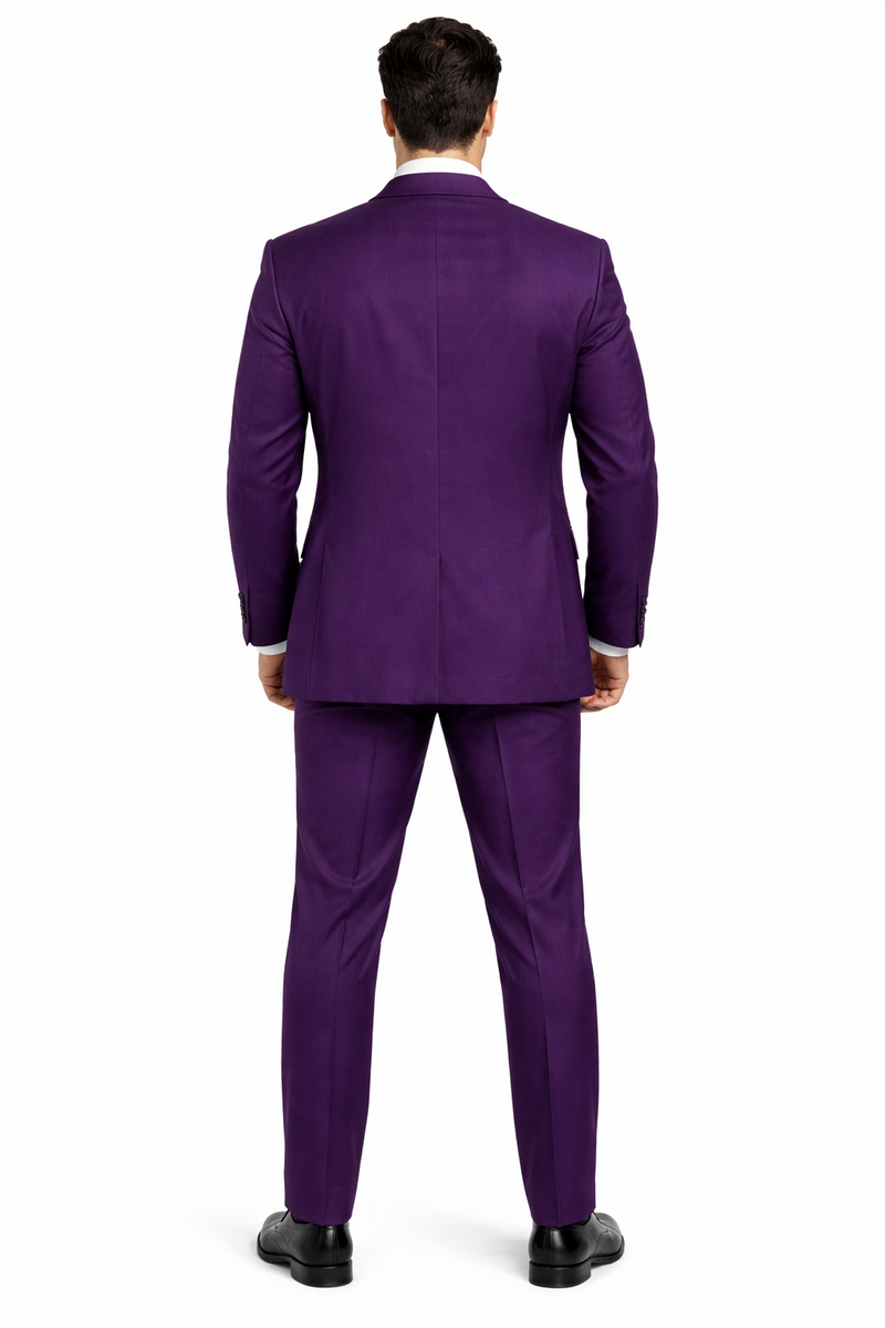 Mens Classic Three-Piece Purple Suit – Formal Slim Fit Tuxedo Set with Vest