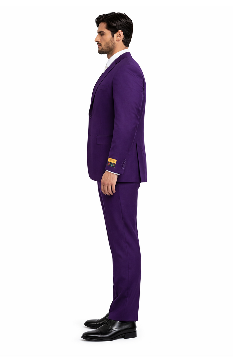 Mens Classic Three-Piece Purple Suit – Formal Slim Fit Tuxedo Set with Vest